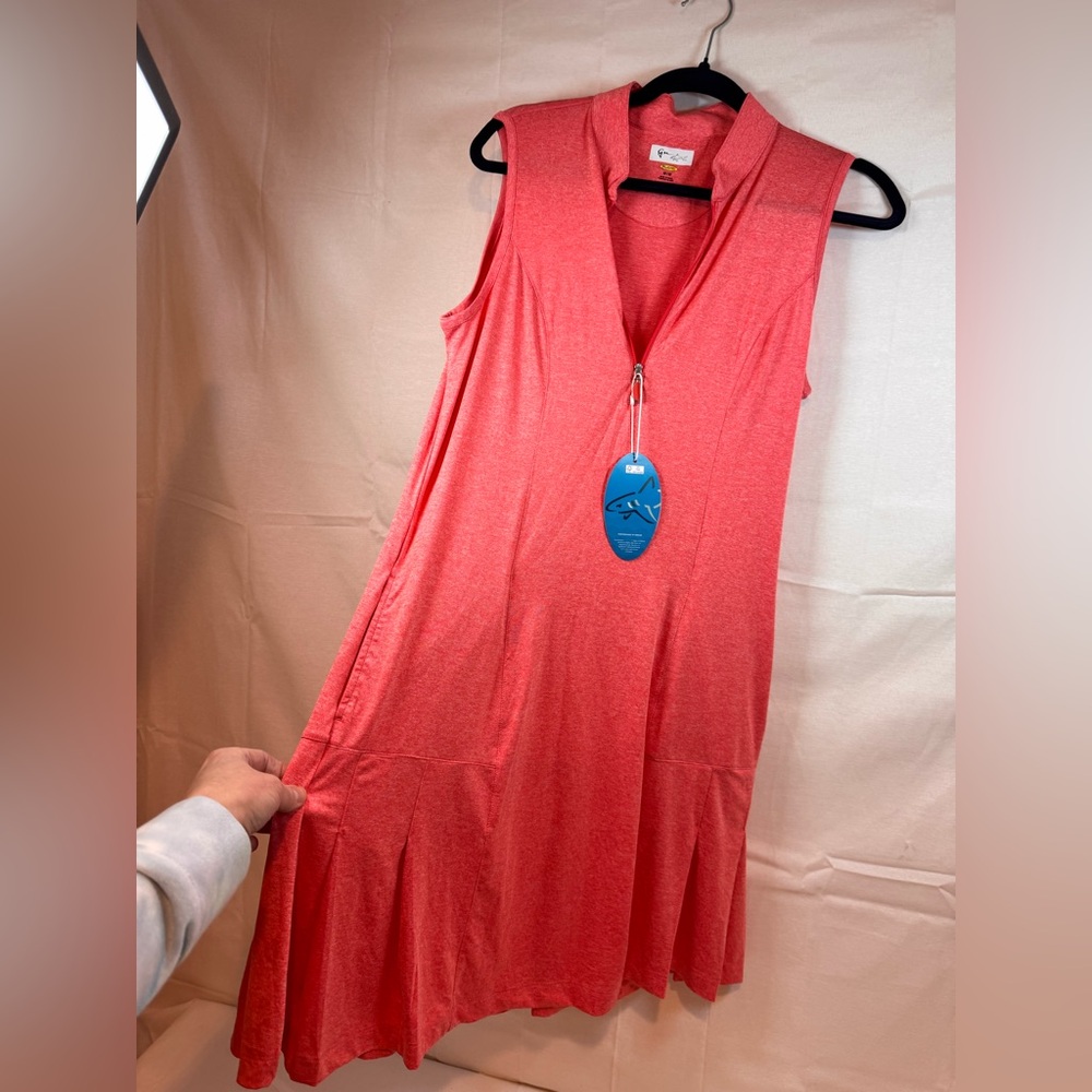 Greg Norman Golf Dress Sleeveless Quarter Zip Mock Neck Pleats Pink Size Medium - Picture 8 of 16